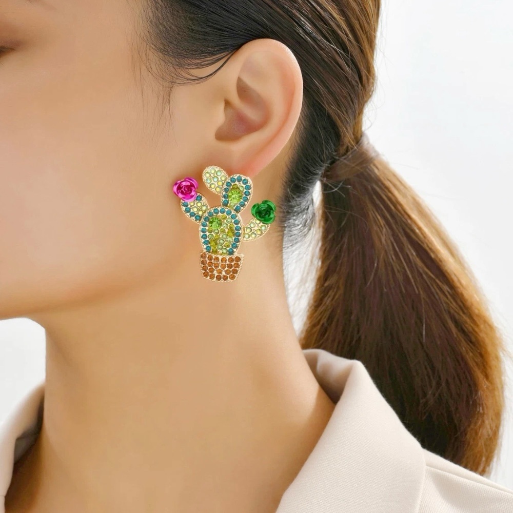 New! 14K Gold Plated Stainless Steel Cactus Earrings